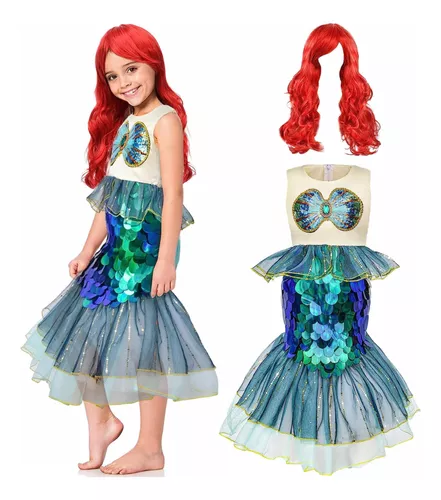  Disfraz de princesa sirena para niña; incluye peluca