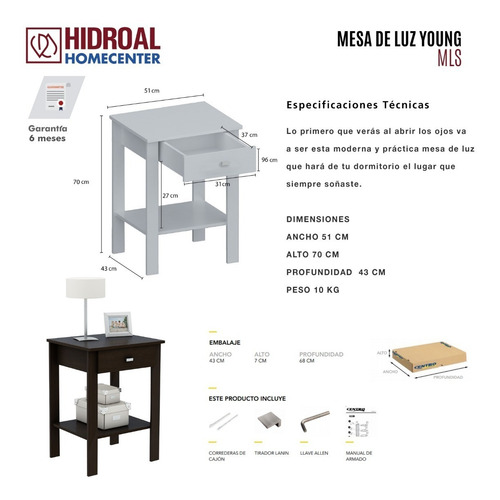 Mesa De Luz Mesita Cajon Estante Wengue Centro Estant