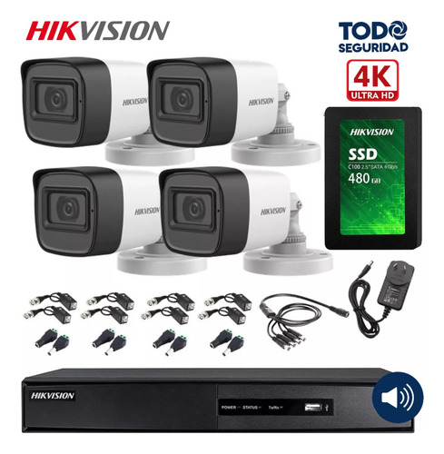 Imagen 3 de 10 de Kit Seguridad Dvr 4ch Hikvision 4k + 4 Camaras 5mp + Disco
