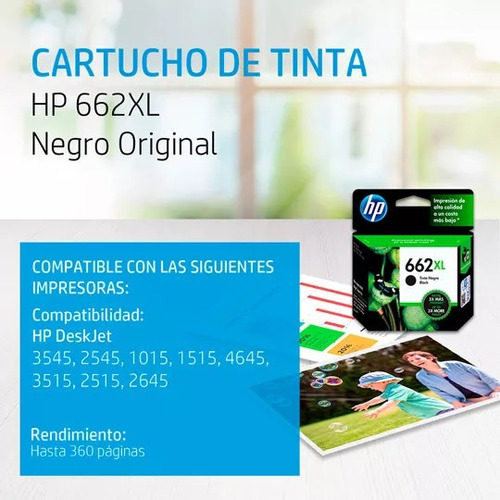 Imagen 3 de 4 de Cartucho Tinta Hp 662xl Negro Cz105al Original