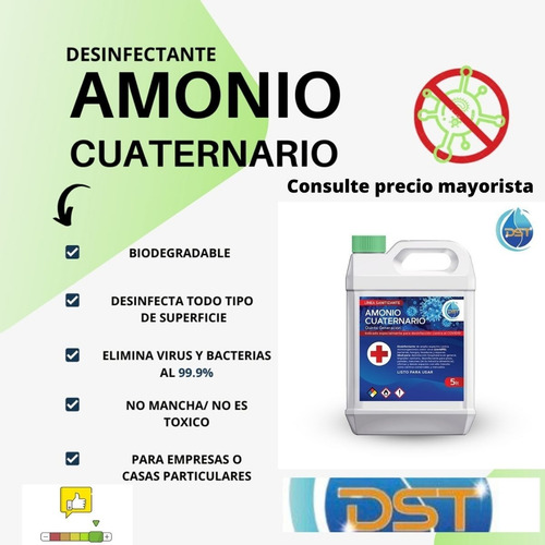 Imagen 2 de 9 de Amonio Cuaternario Desinfectante Pack X2 Bactericida Premium