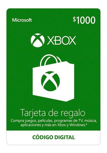 Imagen 1 de 1 de Microsoft Tarjeta Regalo Xbox $1,000 Pesos (código Digital)