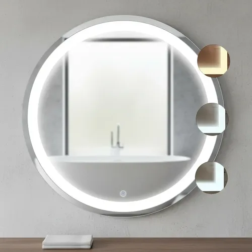 Espelho Redondo 80cm 3 Tons Led Luxo Decorativo Botão Touch