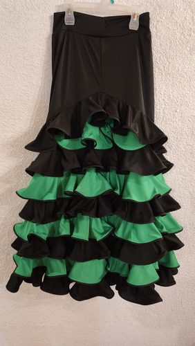 Pollera Falda Flamenco, Volados Verdes Y Negros Muy Sentador