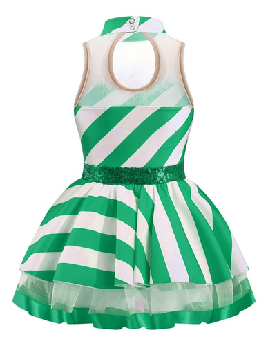 Vestido Navideño De Danza De Baile Sin Mangas Para Niñas Vestido De Leotardo De Malla De Tutú Con Cuello Falso Para Fiesta Navidad