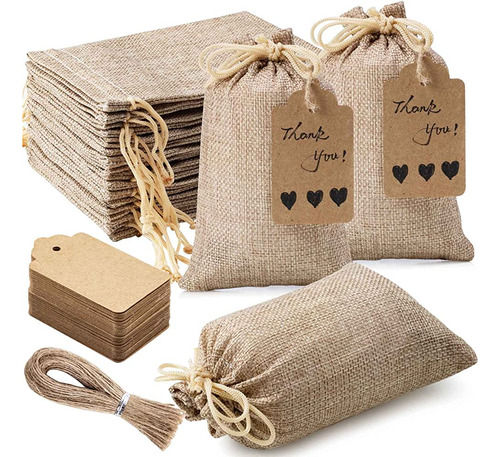Homum 25pcs Premium Burlap Bolsas De Regalo Con Cordón Y 25p Cable