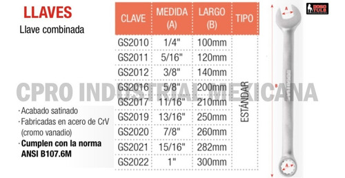 Llave Combinada Tipo Milimétrica Largo 110mm 7mm 6 Pzs