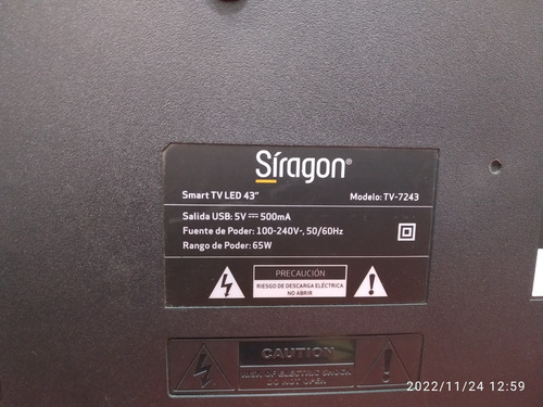 Imagen 2 de 3 de Tv Síragon Modelo Tv-7243 Smartv Para Reparar O Repuestos