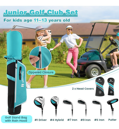 Juego De Palos De Golf Junior 7 Piezas Para Niños 11 A 13 Añ Derecha Azul
