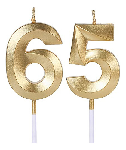 Gold 65th & 56th Birthday Candles For Cakes, Number 65 ...