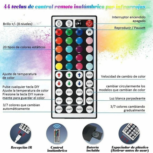 Imagen 2 de 9 de Cinturón De Luz Led Impermeable (2x5m) Con Control Remoto