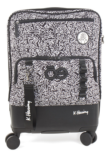 Maleta Cloe Para Mujer Chica 20  Textil Keith Haring X Oe Color Negro