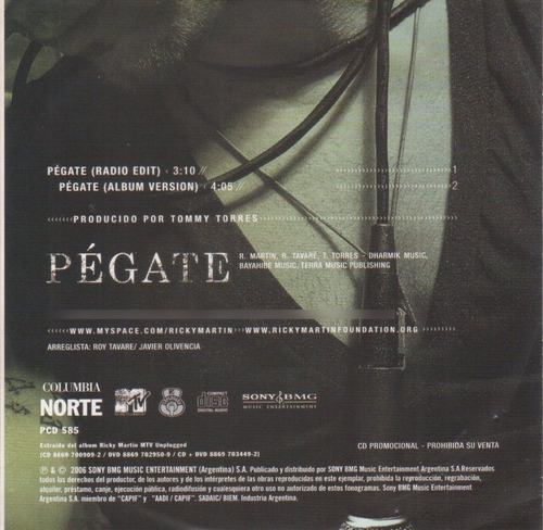 Ricky Martin - Pegate Mtv Unplugged (2006) Cd Single Promo 05