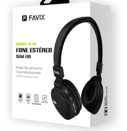 Fone Favix B19 Bluetooth Sem Fio Radio Fm Stereo Hi-wi 4.2 Cor Preto