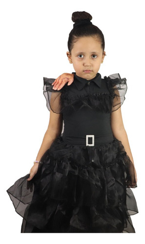 Roupa Wandinha Da Familia Adams Infantil Com Meia