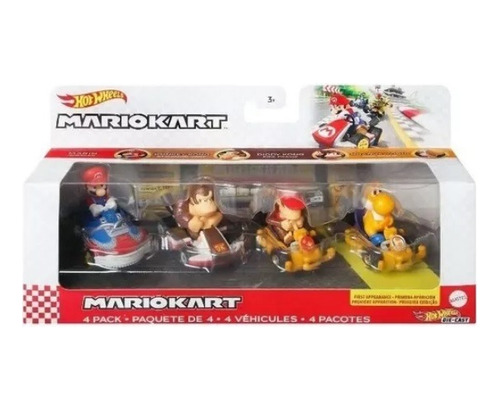 Hot Wheels Mariokart Pack 4 Mario/ Donkeykong/ Diddy/ Yoshi