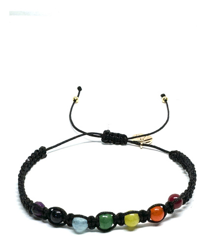 Pulsera Chakras Agata Natural Hilo Y Dije Chapa