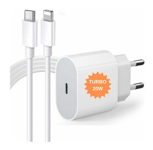 Cabo + Fonte Compatível iPhone SE X Xr 11 12 13pro Usb-c 20w