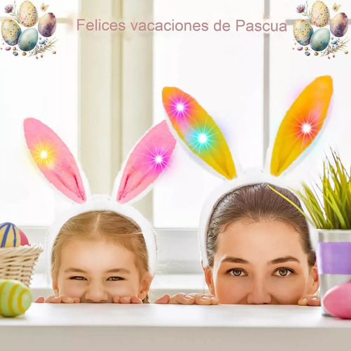10 Diademas Orejas Conejo Luz Led Fiesta Halloween Disfraz