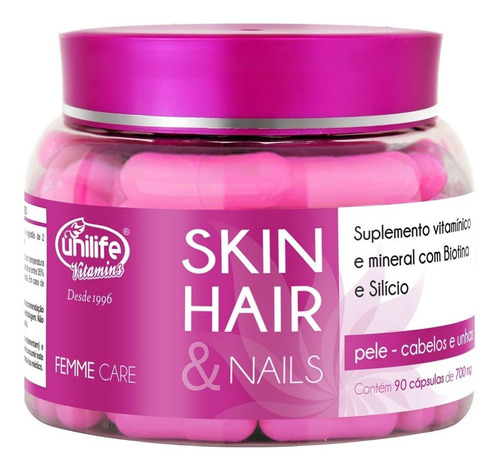 Skin Hair Nails Unilife Biotina Silício P/ Cabelo Unhas Pele Sabor Sem sabor