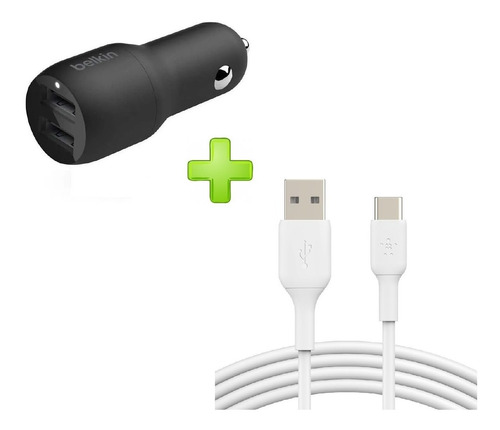 Cargador Belkin Auto 12v + Cable Usb-a A Usb-c 1m Blanco