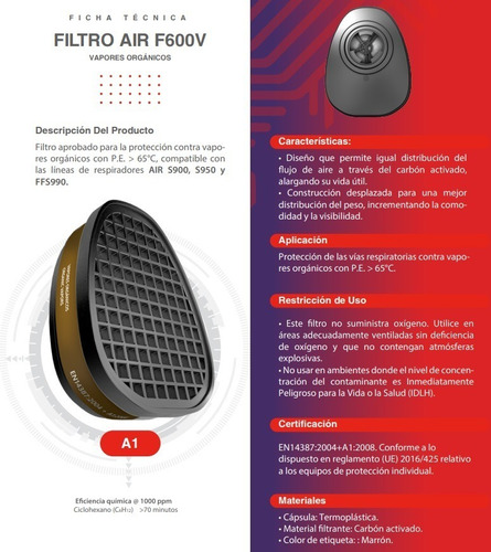 Par De Filtros Air Safety F600v A1 Vapores Organicos  