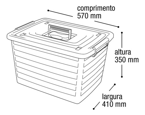 Kit 6 Caixas Organizadoras 50 Litros Preta Com Tampa E Rodas