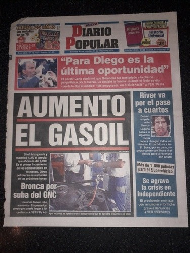 Tapa Diario Popular Diego Maradona Internado 11 De Mayo 2004