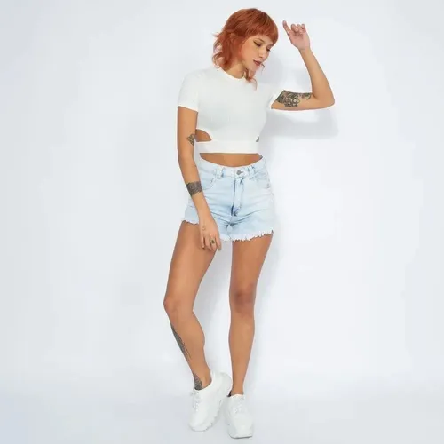 Shorts Jeans Lady Rock Hot Pants Lavagem Clara