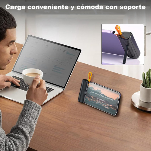 Mini Power Bank Pila Batería Recargable Kimhi Carga Rapida 5000mah Light Portatil Color Negro Con Cable Tipo C Cargador Para Celular Tablet Banco De Energia Pantalla Led