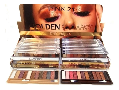Set X 24 Paletas Sombras Glitter Ojos Golden Colors Pink 21