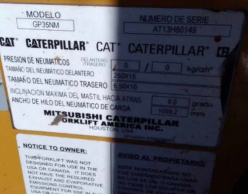 Imagen 2 de 25 de Autoelevador Cat Gp35nm 3500kg Torre Alta 6mts