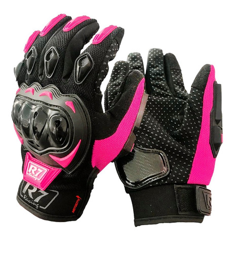 Guantes Moto R7 Racing R7-1 Touch Rosa Limpiador De Mica