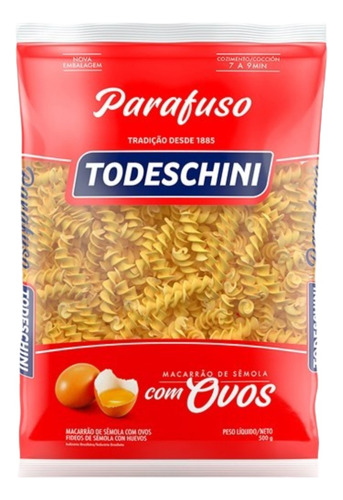 Macarrão Sêmola Parafuso Todeschini Com Ovos 500g 5 Unidades