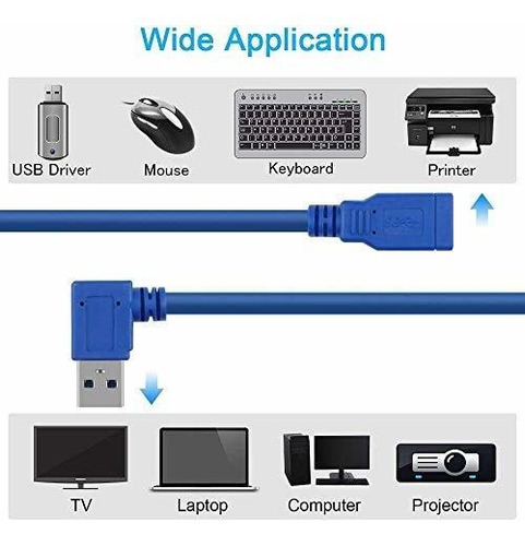 Cable De Extensión Usb 3.0, 1 Pie, Paquete De 2, 90 Grados A