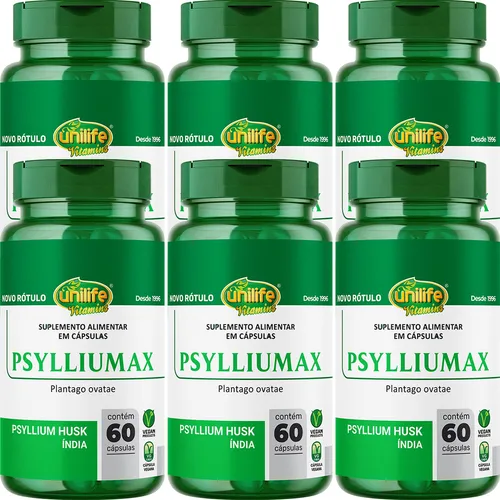 6x Psyllium Max - 60 Cápsulas 550mg - Unilife Vitamins