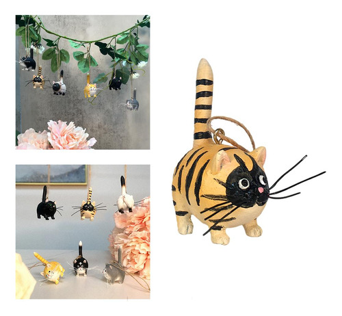 Precioso Gato De Resina Estatuilla Colgante Espejo Oro Negro