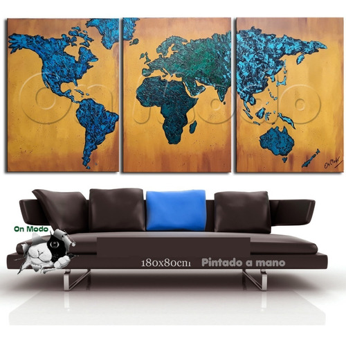 Mapa Grande Triptico Atlas 180x80cm Mapamundi Planisferio 