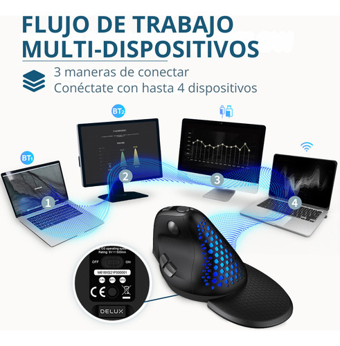 Mouse vertical Delux M618XSD color negro