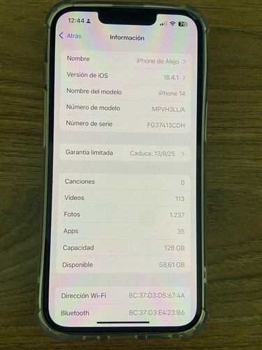 Apple Iphone 14 (128gb) - Azul Grta Apple 8/25 100% Azul Acero (Usado)