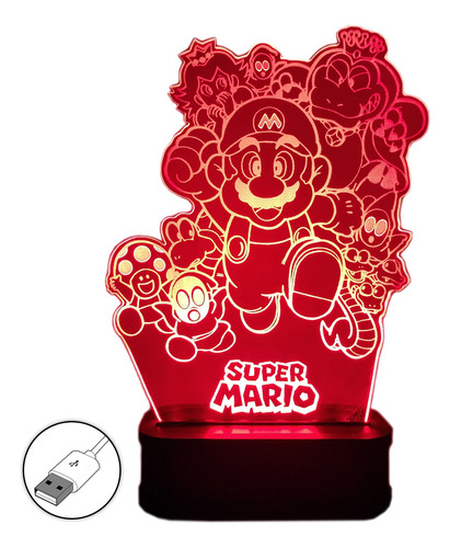 Velador Super Mario Bros Lampara Gamer Led Color Fijo Usb