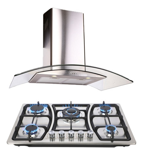 Combo Parrilla Inox 76cm Y Campana Cristal Curvo 3620 Pared