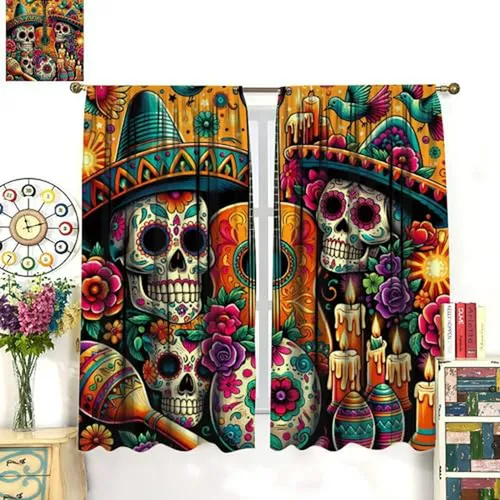 Cortinas De Calaveras Mexicanas Románticas Pareja Esqueletos