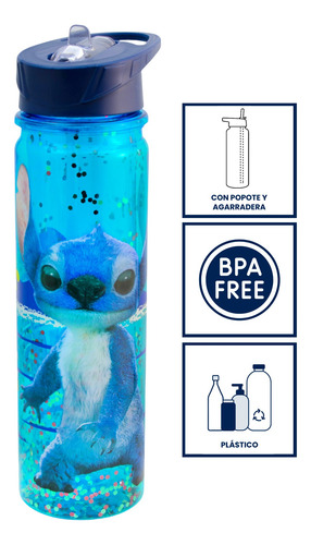 Botella Plástico Doble Pared Diamantina Stitch Live Action