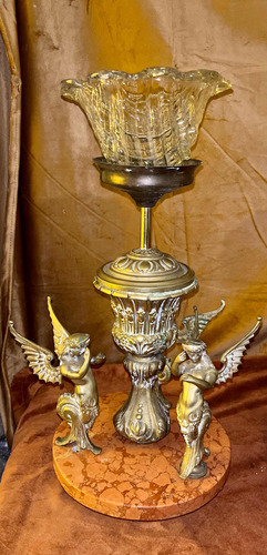 Lámparas Bronce Y Mármol Antiguas , 55cm, Angeles Exclusivas (Usado)