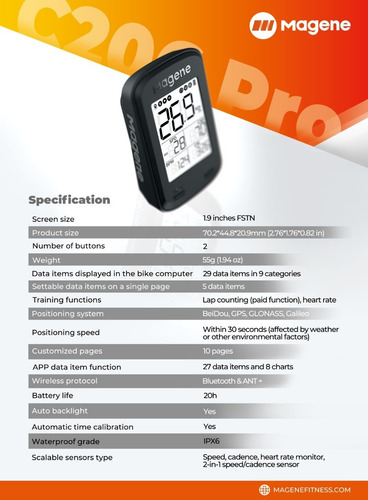 Imagen 2 de 9 de Ciclocomputador Gps Magene C206 Pro Para Bicicletas Strava
