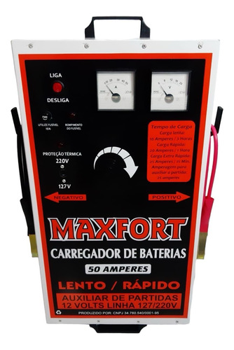 Carregador De Baterias 50/a.   12 Volts Com Auxiliar De Part