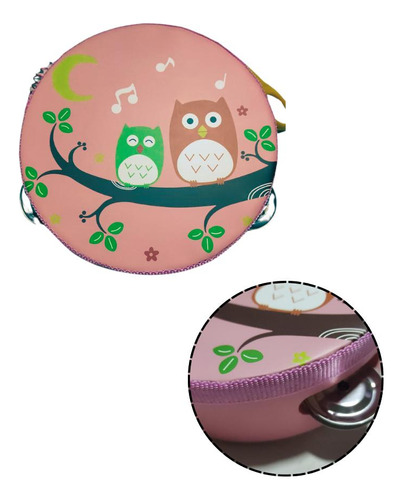 Pandero Musical Infantil Diseño Búhos 6 Pulgadas 8 Chapas