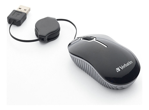 Mouse Optico Verbatim Con Cable Rectractil Color Negro