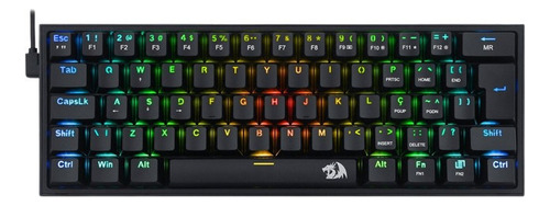 Teclado gamer Redragon Fizz K617 QWERTY inglés US color negro con luz RGB